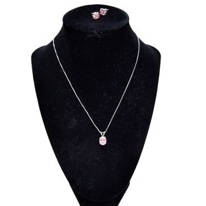 Sold Vintage Sliver Necklace with matching Earrings Pink Stones